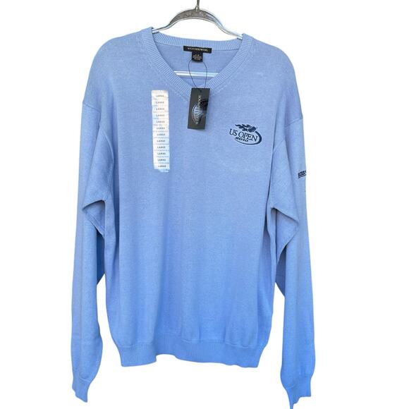 US Open Mens Sweater Large CBS Sports Blue Pullover V-neck Golf Cotton 2010 - Picture 1 of 13